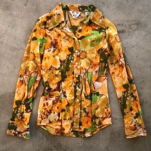 Authentic Vintage 70s Sheer Floral Blouse